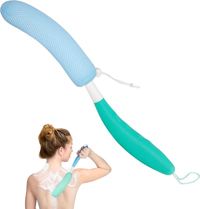 Long Handled Shower Brush, Non-Slip Long Handle Bath Brush, Back Body Brush Gentle Exfoliating and Lather Well Deep Cleansing Long-Lasting for Body