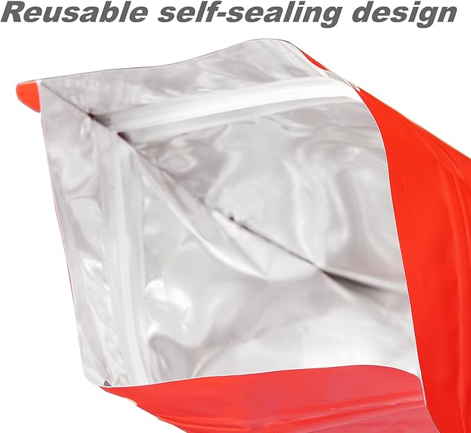 60 Pack Stand up Matte Metallic Storage Bags with Clear Front Window Heat-Sealable Resealable Solid Color Pouches for Food Storage Containers Organizer(Red,5.5 * 7.9 inch,Pack of 60)