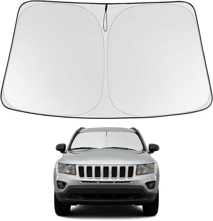 Proadsy 2025 Upgrade Windshield Sun Shade Custom Fit 2007-2017 Jeep Compass Foldable Front Sunshade Protector Sun Visor Blocks UV Rays Keep Car Cooler