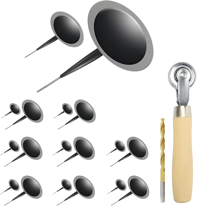 Tire Plug Kit Tire Patch Kit Heavy Duty, Tire Plug Repair Tools, 16Pcs Tire Patch Plugs, Tire Patch Roller Kit with 4mm Round Shank Twist Drill Bit for Vehicle