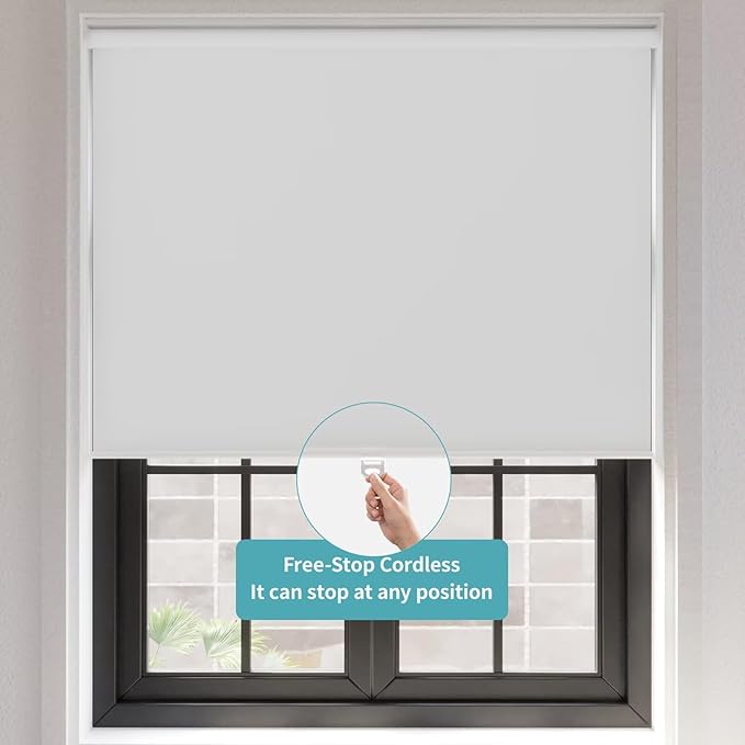 MYshade Blackout Cordless Roller Shades, Room Darkening Free-Stop Roll Up Blinds for Windows, Pull Down Blocking Blind for Home and Office, Easy to Install, 40" X 72", White