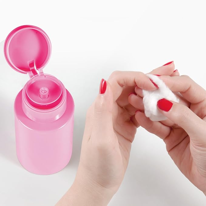 2 Pack Pink Push Down Pump Dispenser - Nail Polish Remover Pump Empty Refillable Bottle Containers for Makeup Remover Micellar Water Facial Toner, 200ml 6.7oz