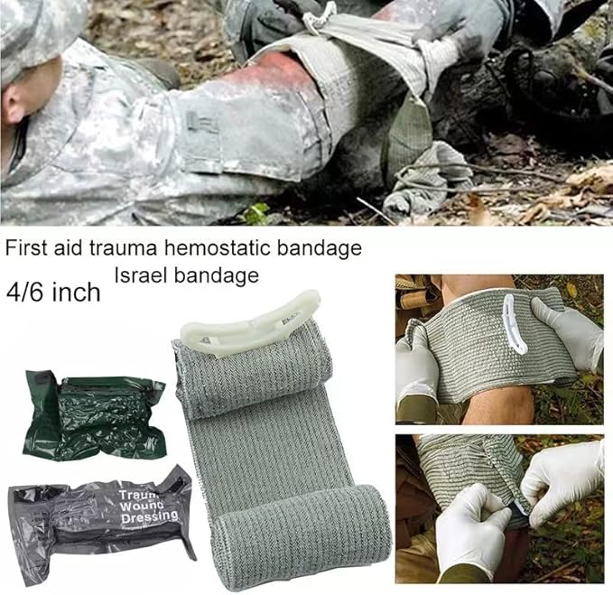 6 Inch Israeli Bandage, Portable Vacuum Sealed, Compression Pressure Dressing Trauma Wound Seal Bandages for Outdoor Battle Combat Tactical Travel Hiking Cycling (3 pcs)