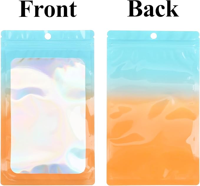 100 Pack Resealable Plastic Bags for Food Storage, Zipper Bags with Clear Front Window, Packaging Pouch for Small Business (Green & Orange, 6.3x9.5 inch)