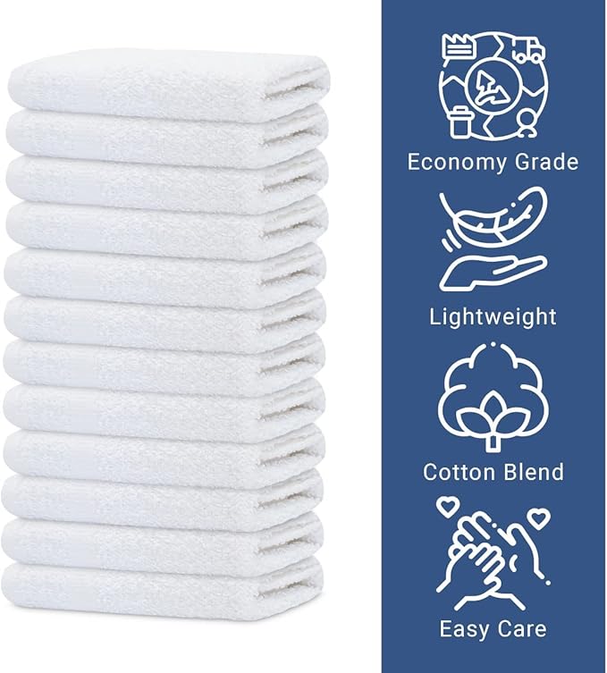 GOLD TEXTILES 120 Pack Economy White Washcloths Set (12x12 inches) - Cotton Blend Commercial Grade Cleaning Rags, Quick Drying & Soft Face Cloths, Fingertip Towels for Bathroom, Spa, Gym, and Kitchen