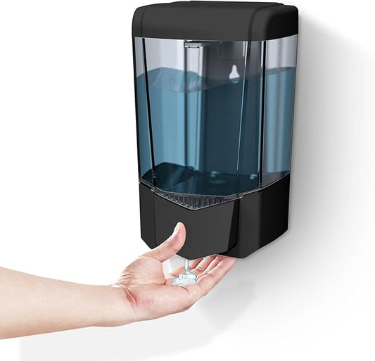 Hand Liquid Soap Dispenser Wall Mount 20floz（600ml）, Ideal for Commercial Bathrooms Restaurants Hotels, Use with Liquid Hand Soap Shampoo, ABS Black
