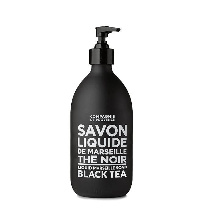 Compagnie de Provence Savon de Marseille Extra Pure Liquid Soap - Black Tea - 16.7 Fl Oz Glass Pump Bottle and 33.8 fl oz Plastic Bottle Refill