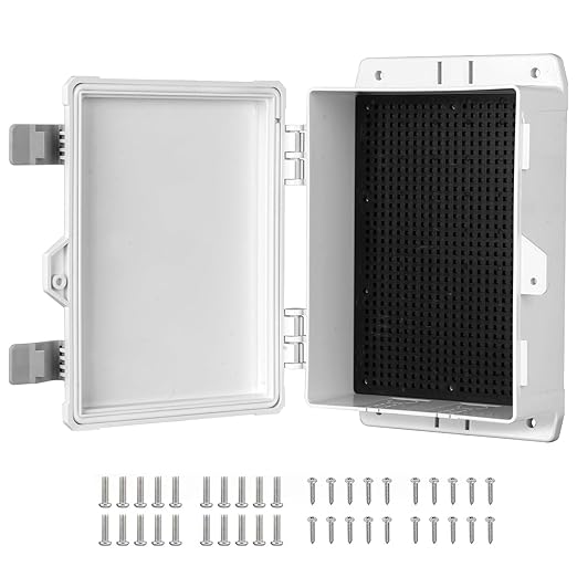 Electrical Junction Box 8.7"x5.3"x3" ABS Waterproof Enclosure Plastic Weatherproof Project Box with Internal Mounting Panel Hinged Cover (Grey Plastic)