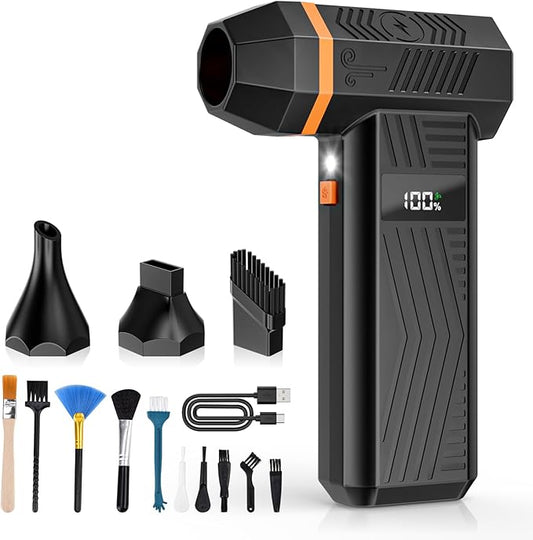 EVEAGE Compressed Air Duster, 180000RPM 4-Gear Adjustable Electric Air Duster with Display Screen & LED Light, 5000mAh Rechargeable Cordless Air Blower for Keyboard/PC/Car/Home Cleaning Reusable