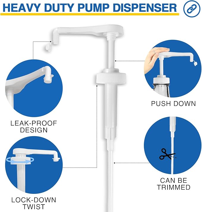6Pcs Gallon Jug Pump Dispenser, 38-400 Leak Proof Pump for Gallon Jug - Lotion Shampoo Pump Cap Included, Fits 1 Gallon Bottle 64oz 128oz Shampoo Laundry Detergent Containers