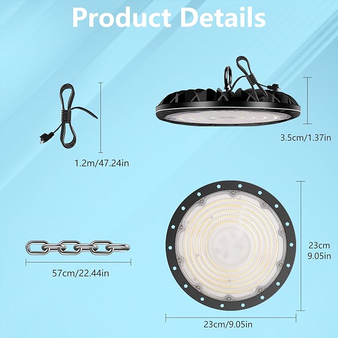 10 Pack UFO LED High Bay Light 100W, 10000LM LED Shop Light with 4ft 110V Plug Cable, 6500K Bay Lighting IP65 Waterproof for Barn/Garage