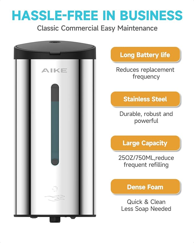 AIKE Wall Mount Automatic Foam Soap Dispenser 25 OZ Commercial Large Capacity Stainless Steel Model AK1205FA(Polished)