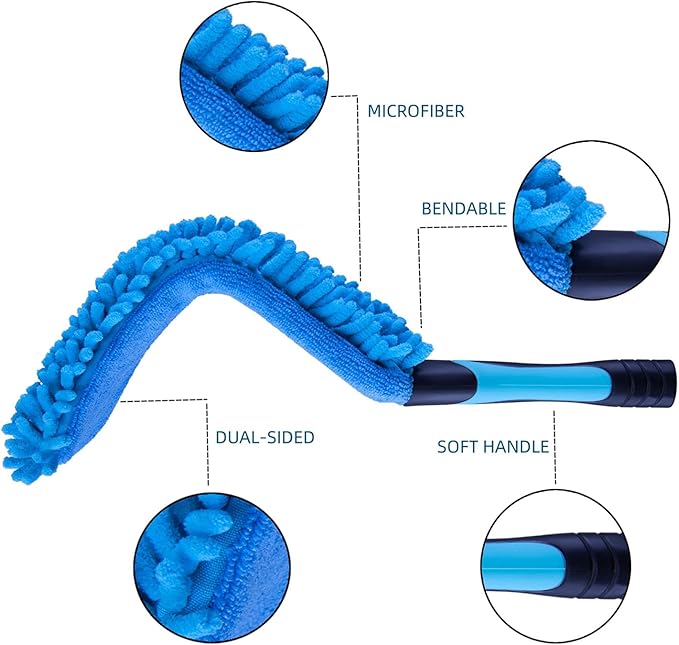 17" Microfiber Flexible Ceiling Fan Duster with Washable Chenille Dusting Cloth, Use by Hand or Attach to Extension Poles (1)