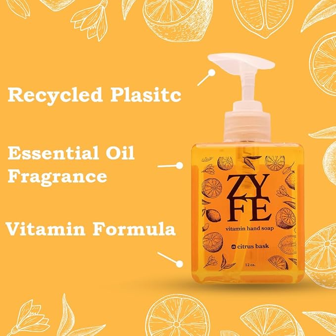 Vitamin Hand Soap - Liquid Hand Soap - Natural Plant Derived Moisturizing Handsoap with Essential Oil Fragrance Citrus Bask - Soft Hand Wash for Kitchen & Bathroom with Pump 12oz - Lush Soft Soap