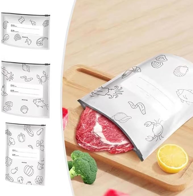 Reusable Aluminum Foil Sealable Storage Bags, 2026 New Resealable Vacuum Zipper Pouches for Food, Stand Up Foil Sealable Bags with Label and Zip Lock for Vegetable Fruit Meat (20Pcs, Small)