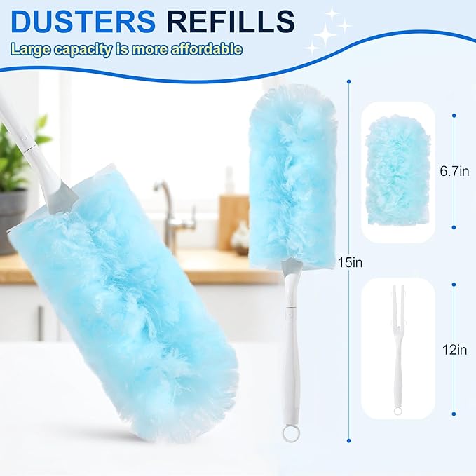 10 PCS Disposable Dusters Refills Compatible with Swiffer,Bulk Heavy Duty 360 Degree Duster Replacement Head for Blinds Ceiling Fans and Furniture Dusting