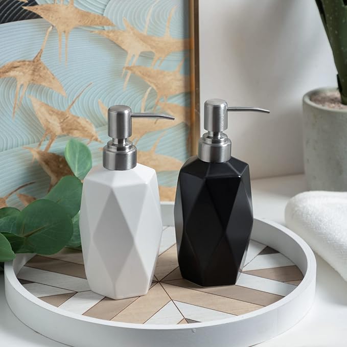 Soap Dispenser, 13.5oz Ceramic Soap Dispenser Bathroom for Kitchen & Bathroom (White)