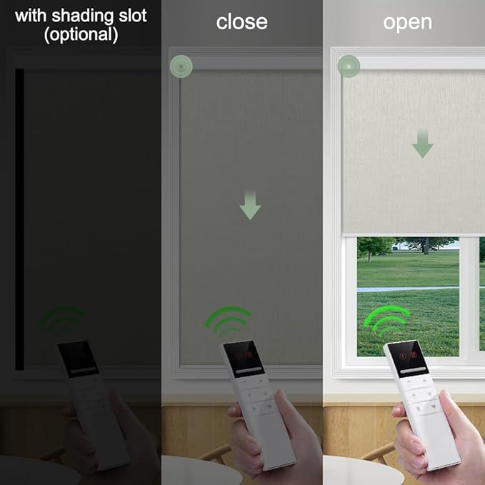 Zshine Motorized Blackout Window Blinds Customize Width (23-95 Inches) Remote Control Wireless and Rechargeable Roller Shades Blinds for Windows, Home, Office, Hotel, Club, Restaurant(82164B)