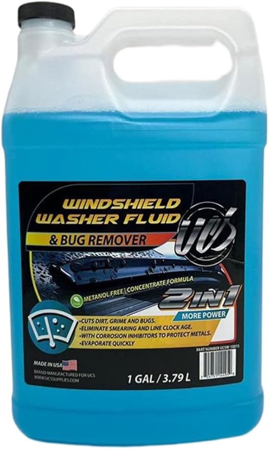 UCS 2-in-1 Windshield Washer Fluid 1 Gallon – Ready to Use, Streak-Free Formula, All-Weather Cleaning Power, Removes Bugs, Dirt & Road Grime – Premium Windshield Cleaner (128 fl oz)