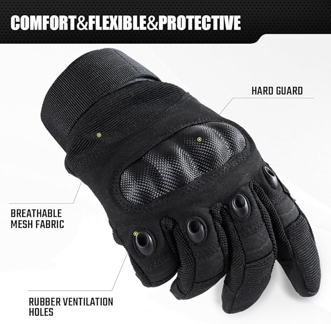 Motorcycle Tactical Gloves for Men - Touchscreen, Hard Shell & Palm Padding for Airsoft Paintball Hunting Hiking Camping Climbing Sports Cycling Gloves