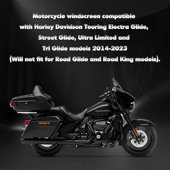 6 inch Black Windshield Windscreen for 2014-2024 Harley Davidson Touring Street Glide Electra Glide/Ultra Limited/Tri Glide FLHT FLHX FLHXS FLHTK