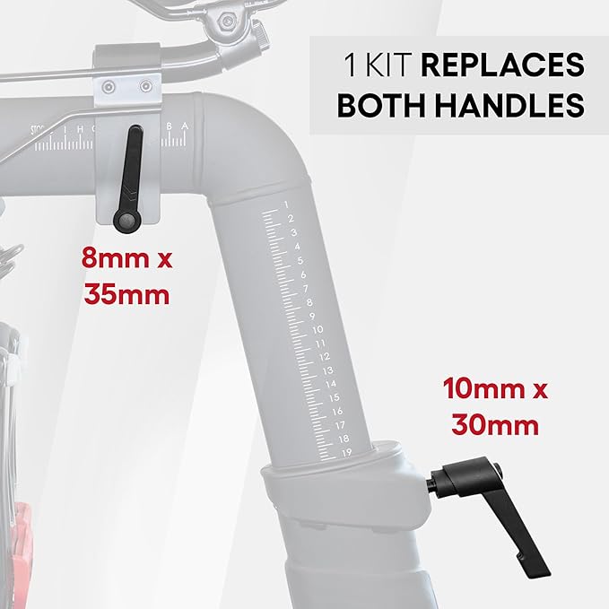 TrubliFit Replacement Seat & Handlebars Slide Adjustment Handles - L Handle for All Peloton Bikes (Original Peloton Bike & Bike+ and Cross Training Bike & Bike+) - All Metal Handles 2-Pack