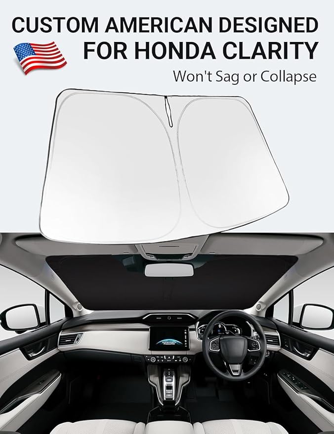 Proadsy 2025 Upgrade Windshield Sun Shade Custom Fit 2017-2021 Honda Clarity 4-Layer Foldable Front Sunshade Protector Sun Visor Blocks UV Rays Keep Car Cooler
