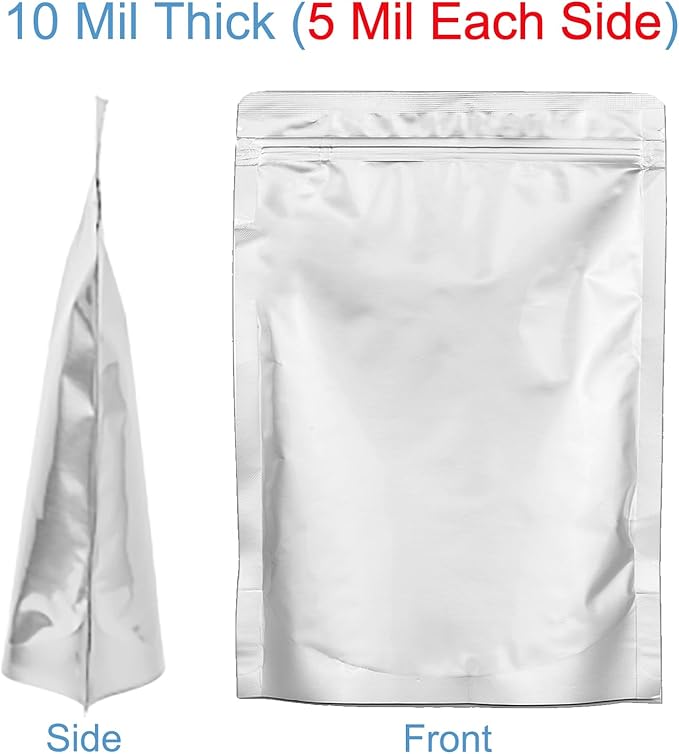 100pcs 1 QUART Mylar Bags for Food Storage - Thick 10 Mil - 7"x10" Stand-Up Zipper Pouches, Resealable and Heat Sealable Vacuum Sealing Mylar Bags for Long Term Food Storage