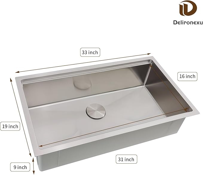 33 Inch Undermount Kitchen Sink Workstation – Delironexu 16 Gauge Undermount Stainless Steel Sink, 33x19 Kitchen sink Single Bowl with 6 Accessories, Multi-Functional Workstation Sinks