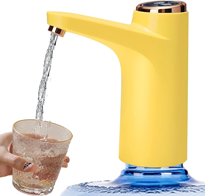 USB Charging Automatic Water Bottle Pump for 5 Gallon Dispenser System - Portable Electric Drinking Water Dispenser (Yellow)
