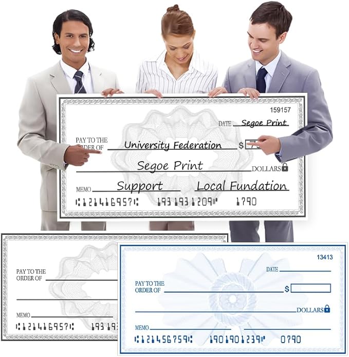 40x16 Inch Big Check Giant Check | Dual-Color Dry Erase Presentation Check | Waterproof Reusable Sign for Charity Events & School Awards with 2 Markers & Guide