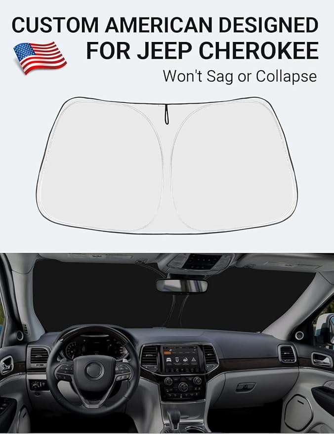 Proadsy Windshield Sun Shade for Jeep Cherokee 2014-2024 2025 (Not for Jeep Grand Cherokee) 4-Layer Foldable Front Sunshade Protector Sun Visor Blocks UV Rays Keep Car Cooler