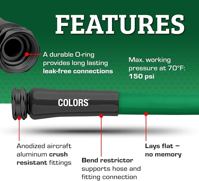 Flexzilla Colors Lead-In Garden Hose 5/8in. x 10ft., Lightweight All-Weather Water Hose, Durable and Flexible, Leak-Free Connections, Forest Green