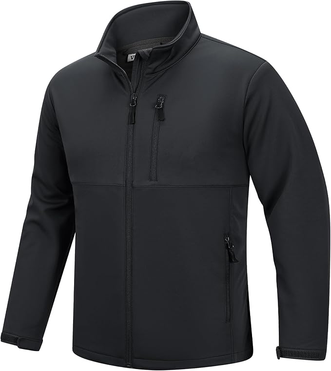 Outdoor Ventures Men's Softshell Jacket Waterproof Fleece Lined Rain Shell Jacket Lightweight Windbreaker for Hiking Travel