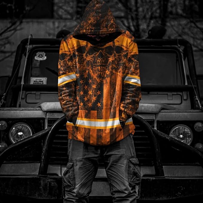 Color US Flag High Visibility Hoodie for Men Women Reflective Tapes Safety Workwear for Worker Runner Patriotic