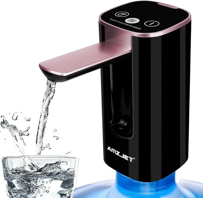 Water Dispenser for 5 Gallon Bottle with Digital Display, 4 Dispense Modes, Portable USB Charging Electric Water Pump, Foldable Spout, Food-Grade Water Jug Pump for Home, Office, RV, Campin-Rose Gold