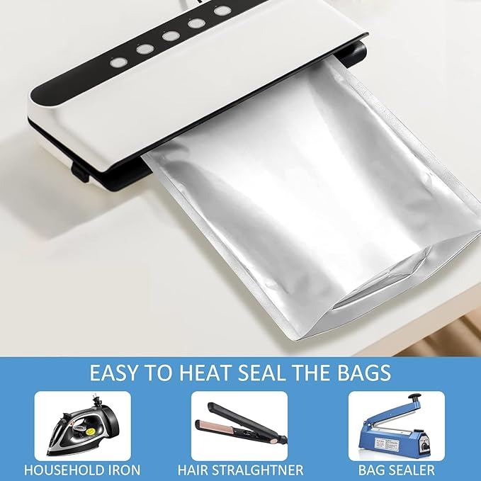 100pcs 2 QUART Mylar Bags for Food Storage - Thick 10 Mil - 8"x12" Stand Up Zipper Pouches Bags, Resealable and Heat Sealable Vacuum Sealing Bag for Long Term Food Storage