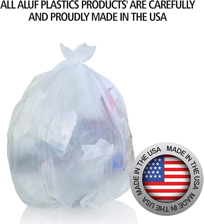 Aluf Plastics High Density Trash Bags, 10 Gallon, 1000 Count, 6 Micron (eq), 24" x 24", Clear, for Bathroom, Office, Industrial, Commercial, Janitorial, Municipal, Recycling