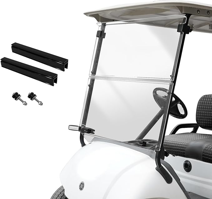 Golf Cart Windshield for EZGO/Club Car DS/Precedent/Yamaha Gas & Electric Models, 5MM Thicken Foldable, Clear Highly Transparent and Impact Resistant Acrylic