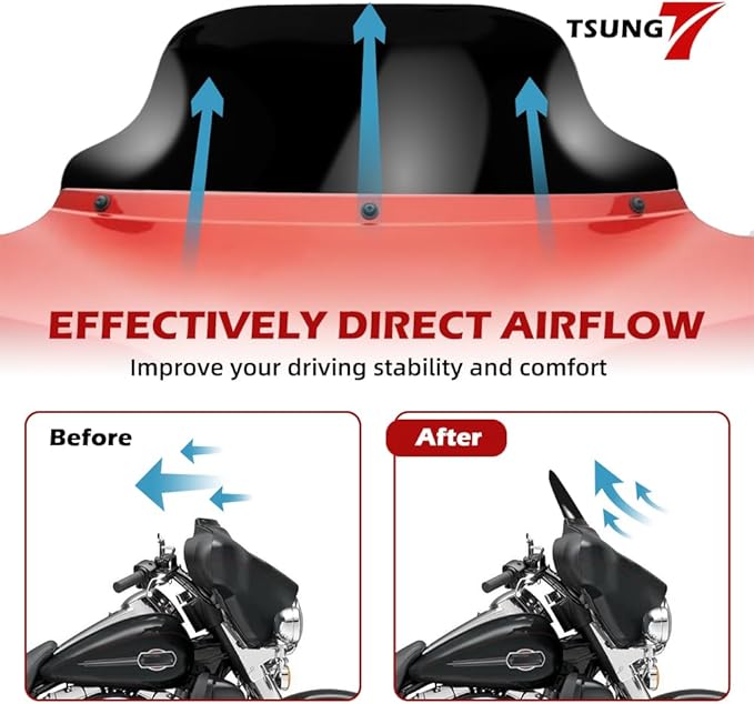 TSUNG 8" Black Wave Windshield – Wind Splitter Windscreen Fit for 1996-2013 Touring-Style & Bagger-Style Motorcycles (Fit 96-13 Black, 8inch)