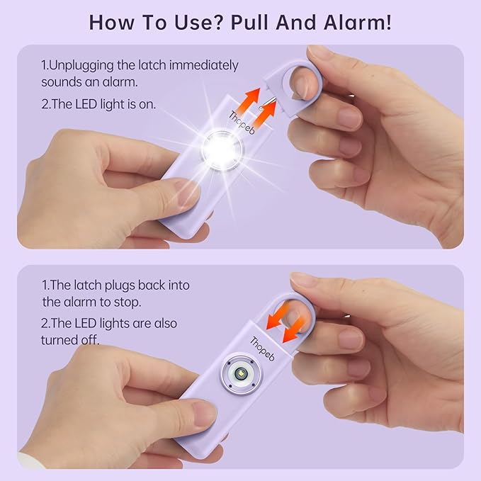 Thopeb® Personal Safety Alarm for Women – 130dB Loud Emergency Siren & SOS Strobe LED Light – Self Defense Keychain, College Dorm Room Essentials for Girls (Purple)