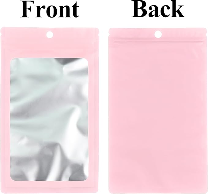 100 Pack Resealable Plastic Bags for Food Storage, Zipper Bags with Clear Front Window, Packaging Pouch for Small Business (Pink, 4.3x7.1 inch)
