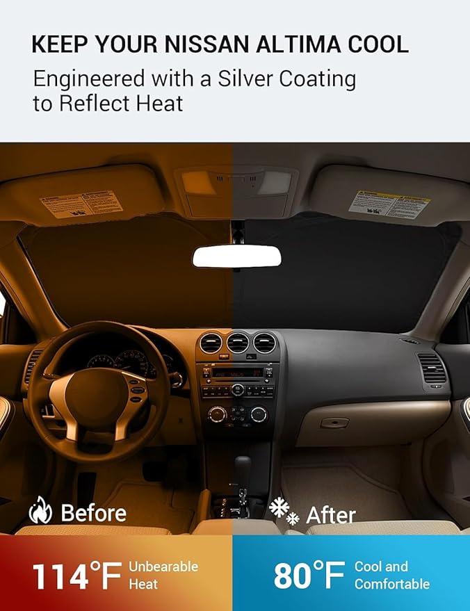 Proadsy 2025 Upgrade Windshield Sun Shade Custom Fit 2007-2012 Nissan Altima Foldable Front Sunshade Protector Sun Visor Blocks UV Rays Keep Car Cooler