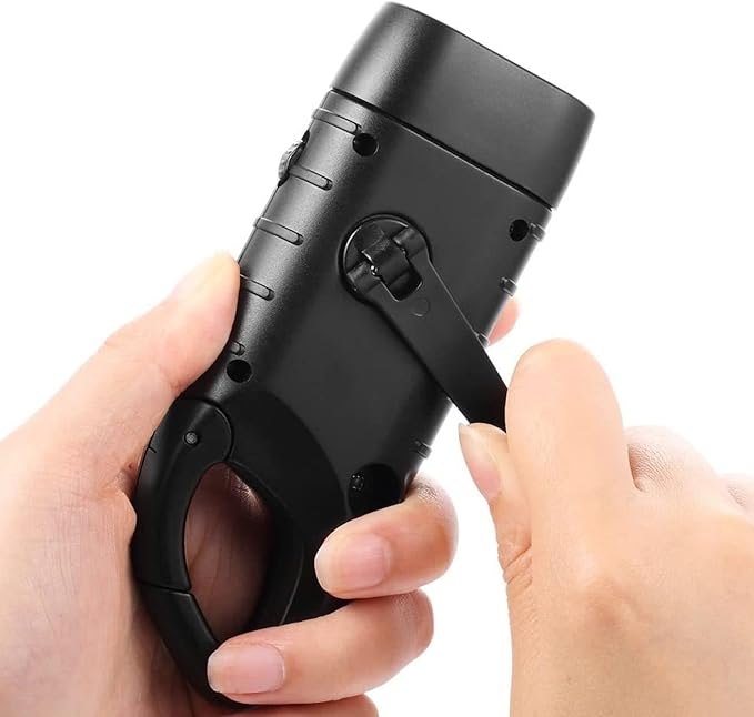Hand Crank Solar Flashlight, Rechargeable Survival Light for Outdoor Camping, Hiking, Emergency, Plastic 4.9x1.8in