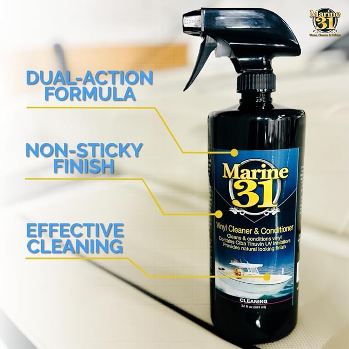 Marine 31 Vinyl Cleaner & Conditioner | Cleans, Protects & Prevents UV Damage | Safe for Boats, Car Interiors & Patio Furniture | No Sticky Residue, Long-Lasting Protection | M31-401 | 32 oz