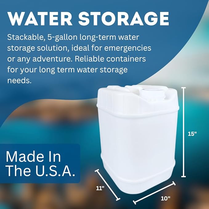 5-Gallon Stackable Water Storage Containers, 5 Gallons w/10 Lids + 2 Spigot, Easy Fill, Survial Supply Emergency Water Storage for Camping and Disaster Preparedness, RV, 40 Gallon (8 Tanks)