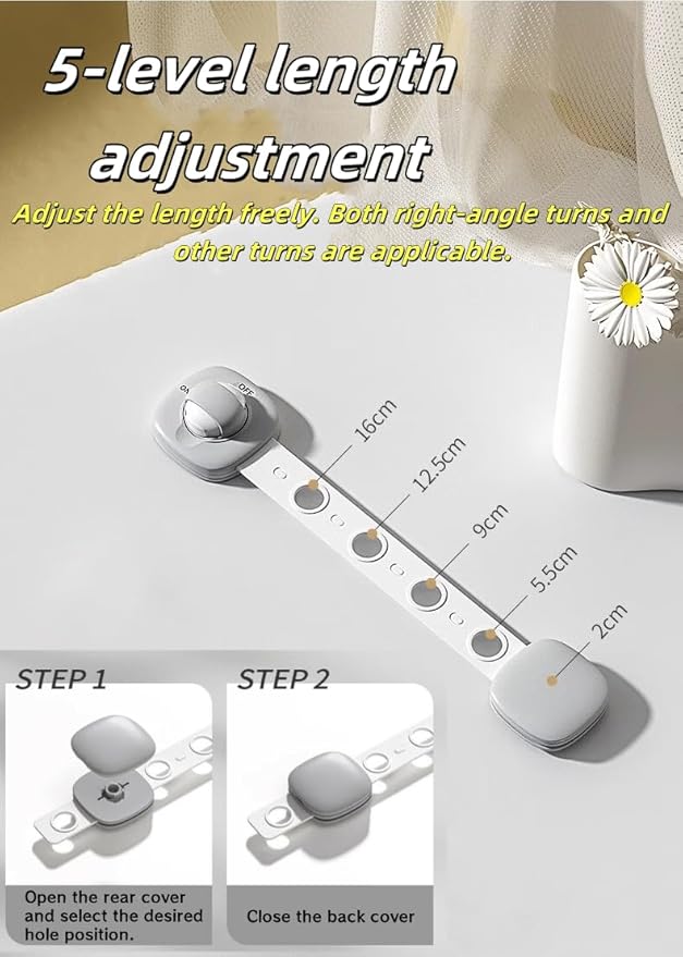 Refrigerator Lock (2 Pack) Child Safety Cabinet Drawer Door Latches Adjustable Strap,3M Adhesive Cabinet Drawer Door Lock No Screws & Magnets Multi-Purpose for Furniture Kitchen Ovens Toilet Seats.