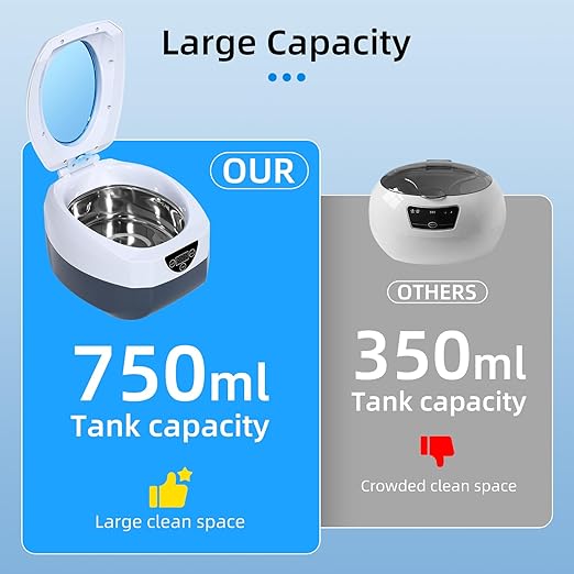 Jewelry Cleaner, Professional Ultrasonic Jewellery Cleaner with Timer, Portable Household Jewelry Cleaning Machine for Eyeglasses, Rings, Razors, Coin, Earrings, Necklaces, Watches, Denture 750 mL