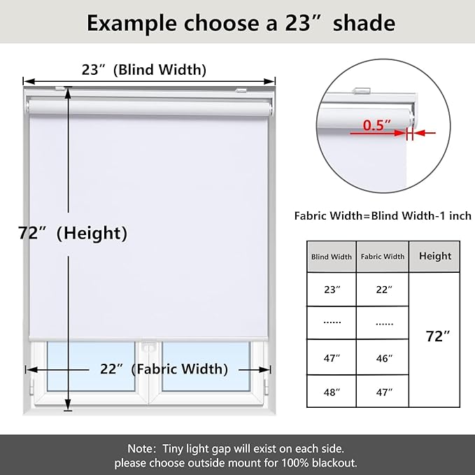 AOSKY Cordless Roller Shades Blackout Blinds for Windows Room Darkening Rolled Up Shades with Spring System, UV Protection Window Shades Door Blinds for Home and Office (34.5" W x 72" H, White)