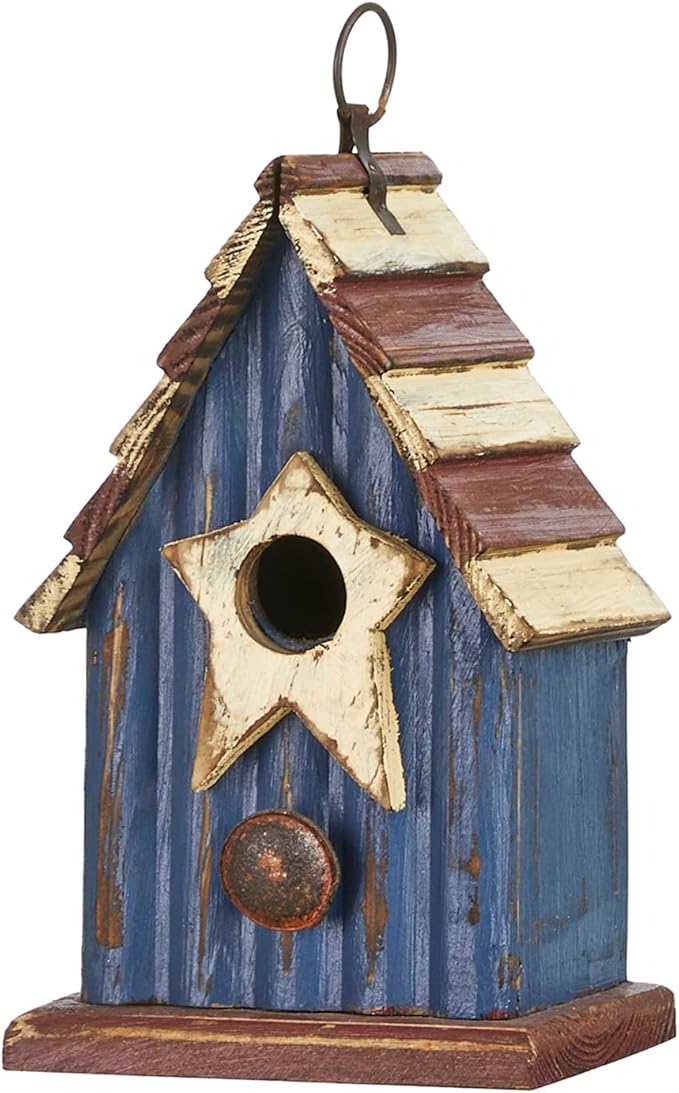 Glitzhome Rustic Patriotic Garden Distressed Wooden Decorative Bird House 9" H